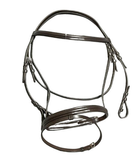 Leather Bridle W/Rubber Rein Black Full Mustang